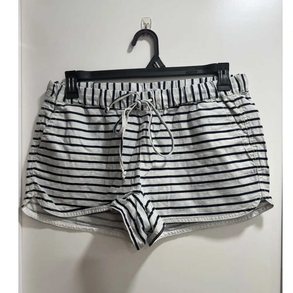 JCrew Womens Linen‎ Cotton Striped Drawstring Pull On Shorts Navy White Size M